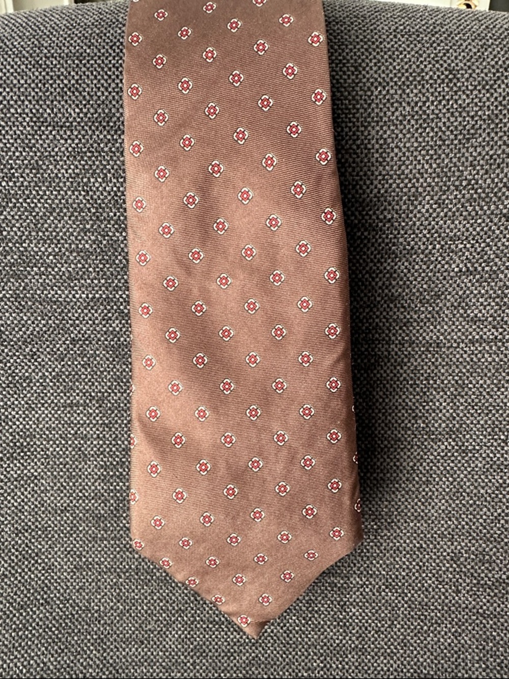 Vintage Christian Dior Silk Tie Brown & Burgundy Classic Petite Print